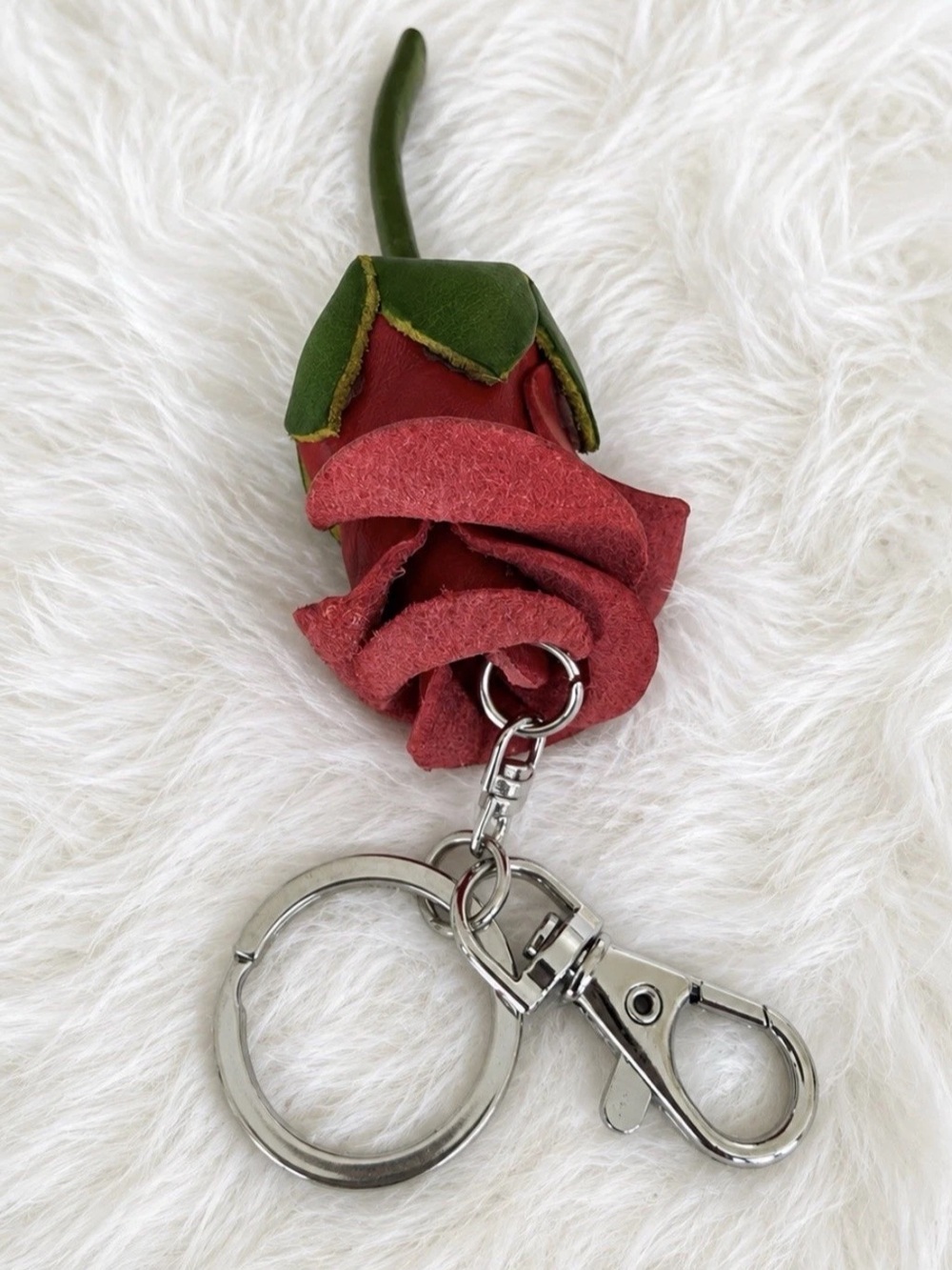 Leather Rose Flower Bag Charm Keychain handmade gift new - Picture 3 of 3